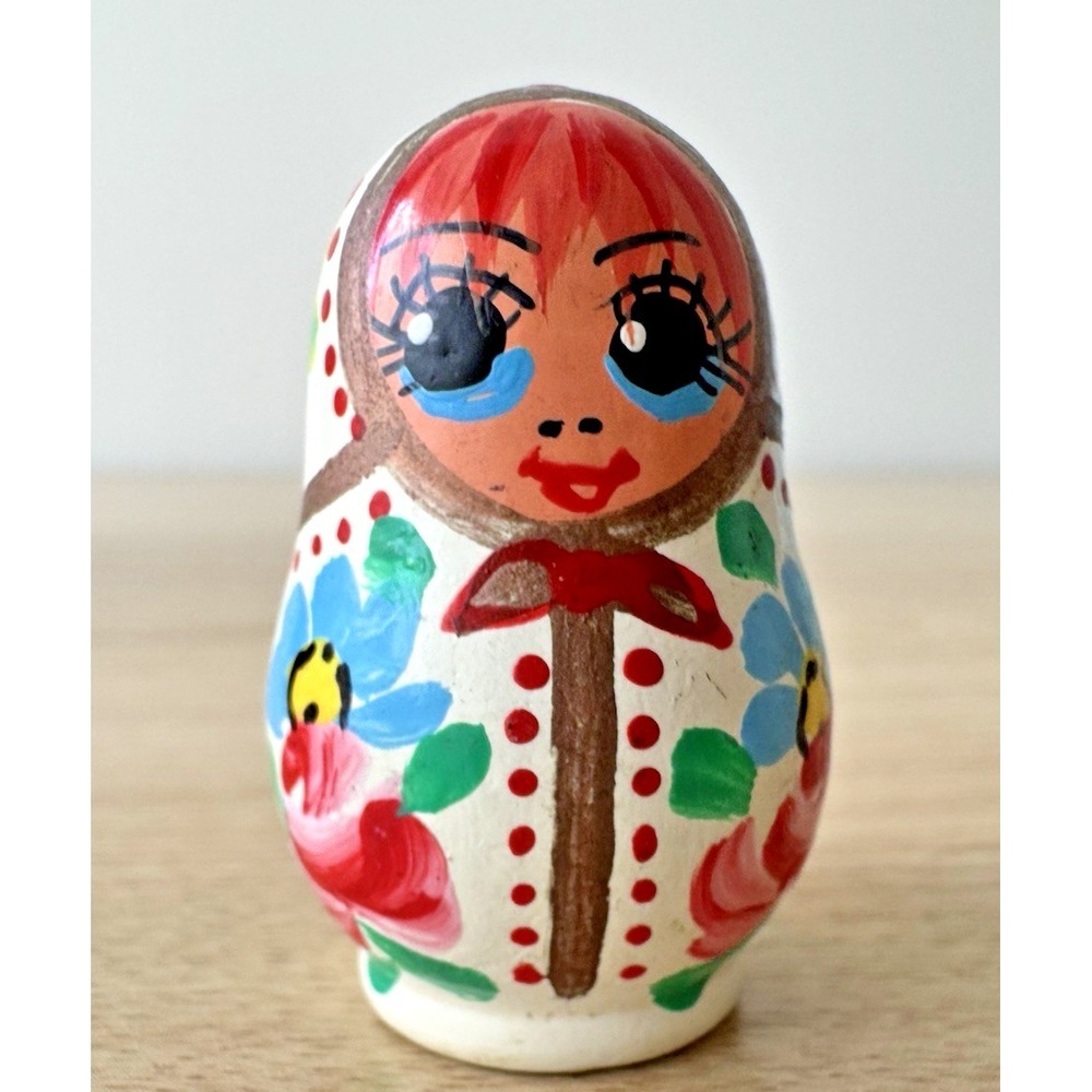 Hand Painted Babushka Doll Magnet Wooden Folk Art Refrigerator Magnet